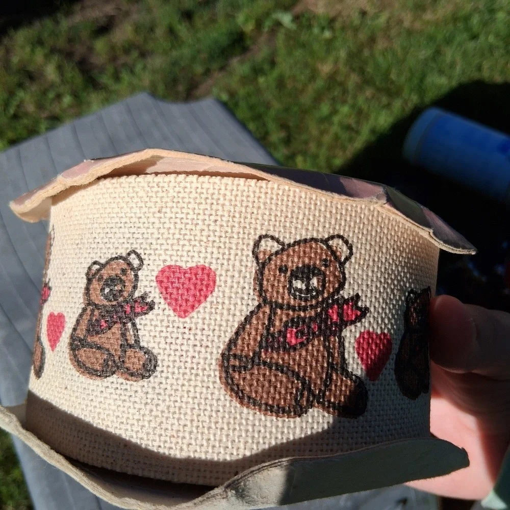 Vintage Cottagecore Grannycore Teddy Bear Heart Ribbon WFR USA